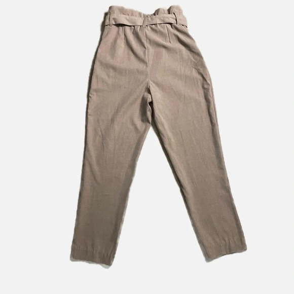 H&M Women’s Pants Trousers Paper Bag Pleated Waist Tie Size 2 Beige - Picture 2 of 8
